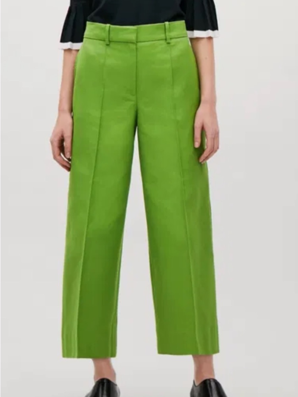 Cos 100% Cotton Green Wide Leg Cropped Pants Size 6